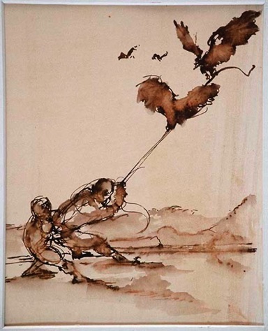 "Hold on" 2. Line & Wash. 17x21cm